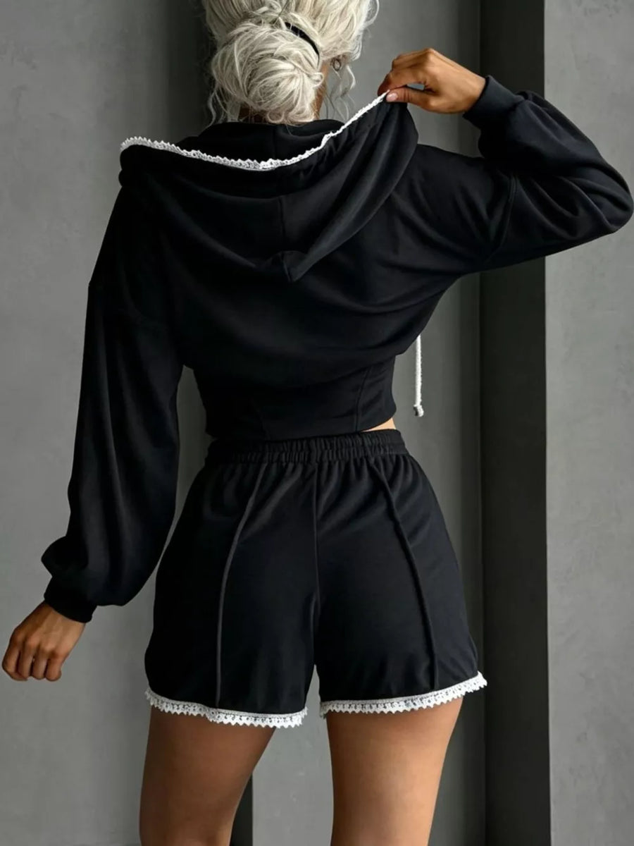 Zip Up Hooded Outerwear And Shorts Set, view 14