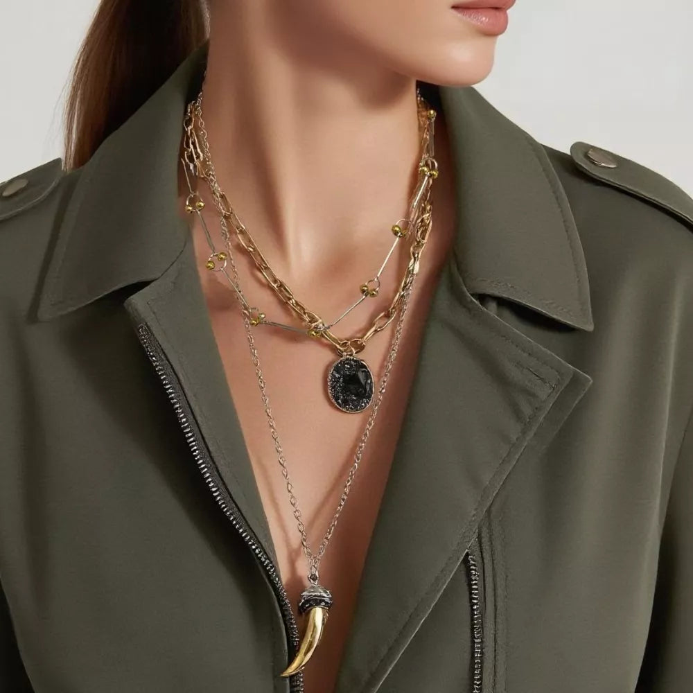 necklace in gold featuring layered and layered fit
