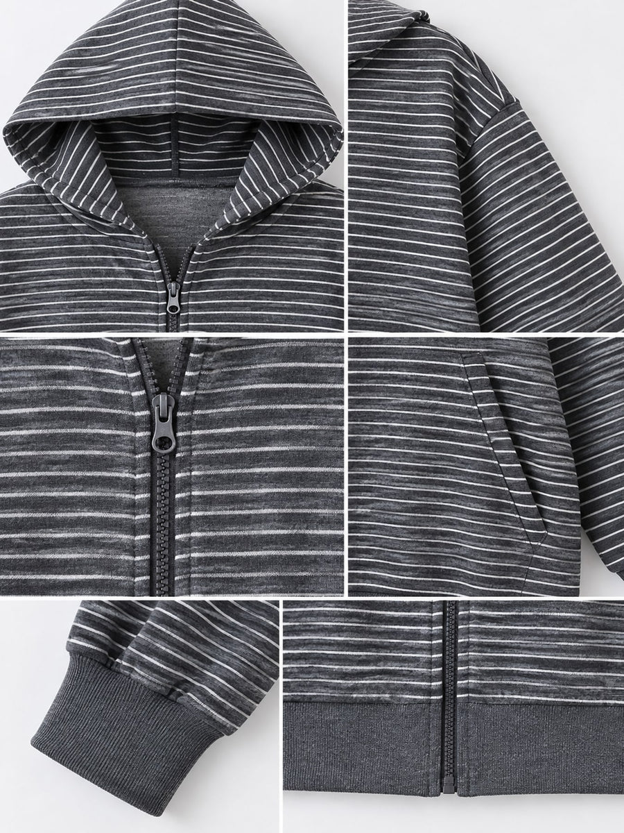 zip hoodie in Dark Gray with hooded and long sleeve