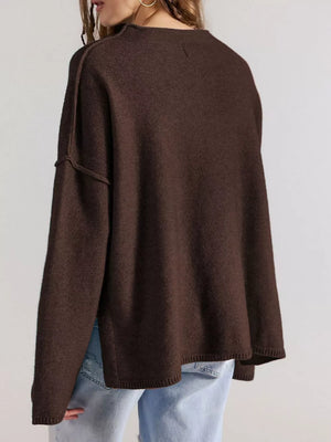 minimalist mock neck sweater in Chocolate with mock neck