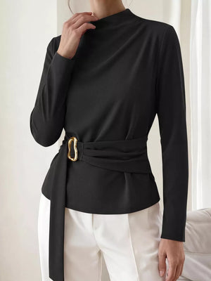 modern blouse in Black with mock neck