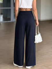 wide-leg pants featuring striped in Navy with 93% polyester, 7% viscose Care instructions: Machine wash cold texture