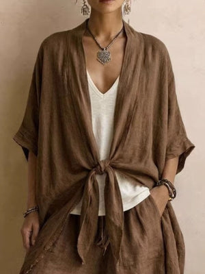Mocha two-piece set with maxi and tie