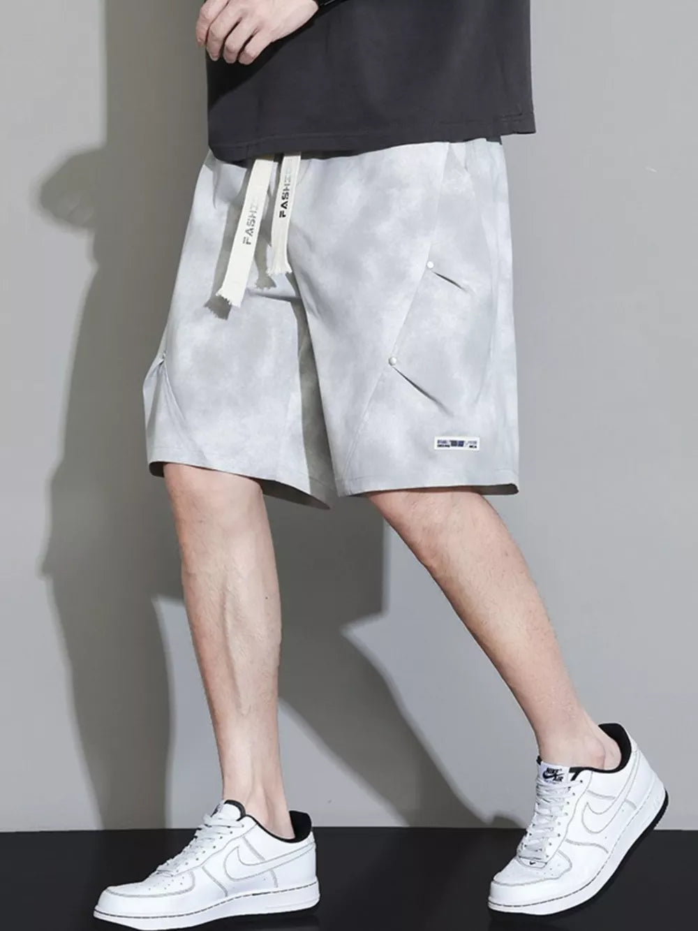 Black Men's Plus Size Casual Drawstring Cargo Shorts