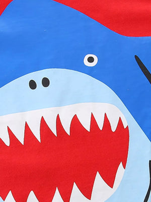 Toddler cotton set with a playful blue shark graphic and red accents.