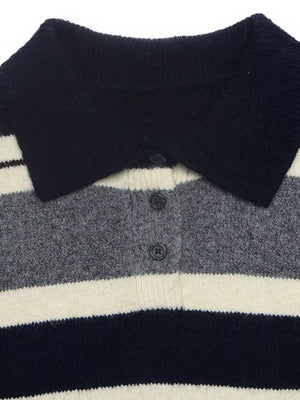 Striped Long Sleeve Button Detail Sweater option 6