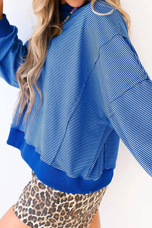 Stripe Ribbed Cuffs Long Sleeve Pullover Top option 6