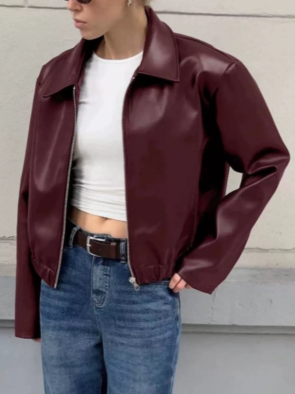 brown bomber jacket with collared and long sleeve