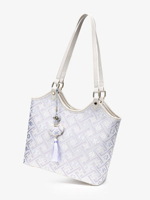 Geometric Pattern Shoulder Bag in off-white with shoulder straps