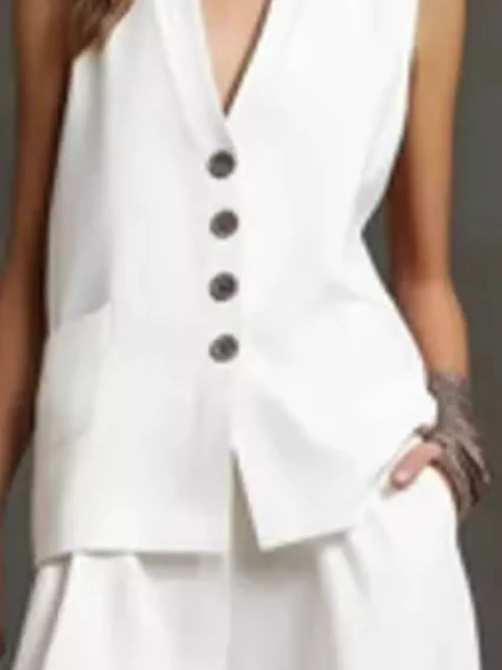 95%polyester, 5%spandex Care instructions: Machine wash cold two-piece set in White with relaxed silhouette