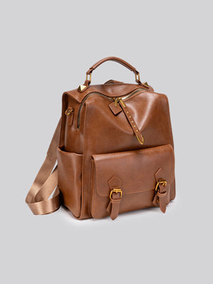 Vintage Style Leather Backpack in Brown with top handle