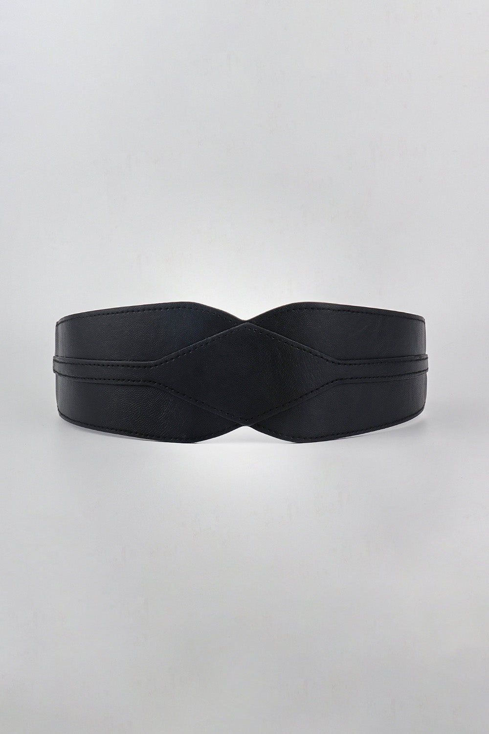 Black elastic belt with sculpted crossover front detail
