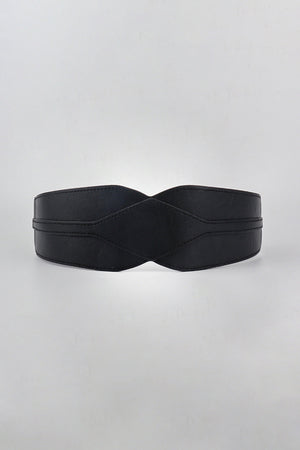 Black elastic belt with sculpted crossover front detail