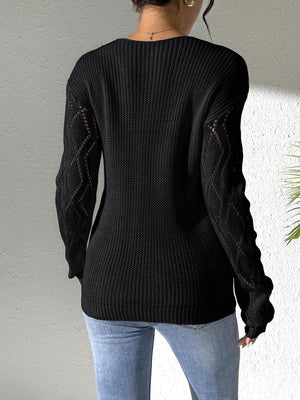 pullover sweater in Rose Red with lace and hip-length