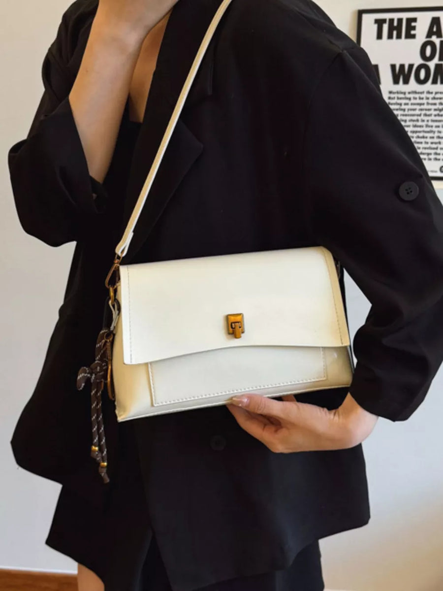Off-white with Leather Flap Shoulder Bag
