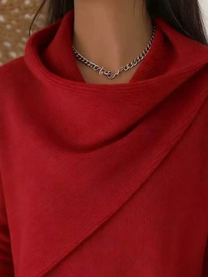 Navy relaxed pullover sweater with cowl neck