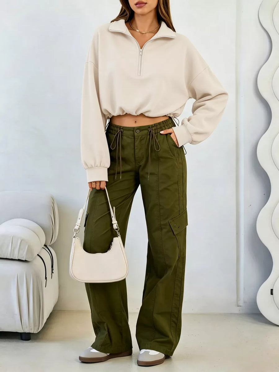 Brown sweatshirt with cropped and half-zip