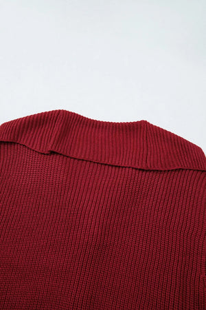 cardigan in burgundy with pocketed and tunic-length