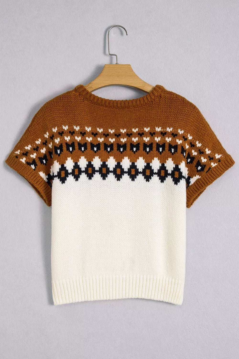 v-neck sweater featuring geometric in Brown with 65% acrylic, 35% polyamide Care instructions: Machine wash cold texture