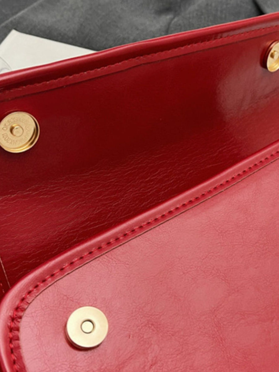 Small PU Leather Shoulder Bag in Wine Red with flap closure