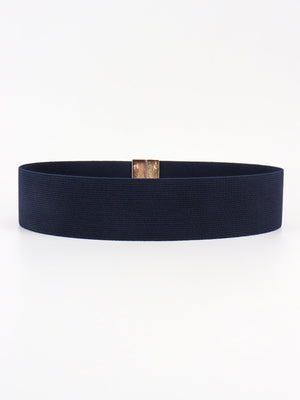 Dark Navy wide elastic belt with gold clasp detail.