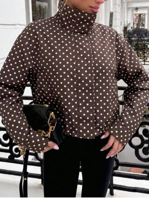 zip-up jacket in White with polka dot and collared