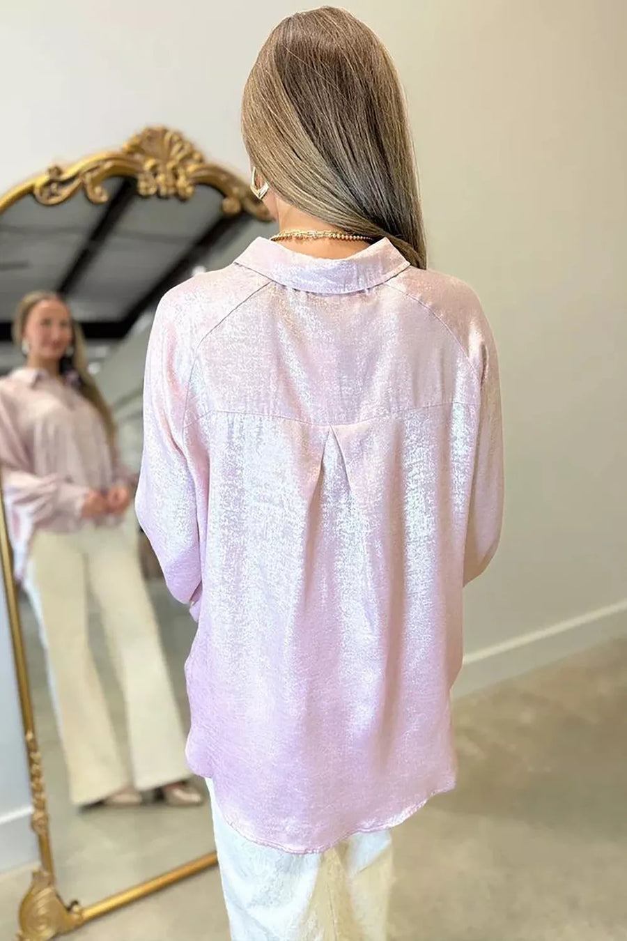Long Sleeve Button Front Ruffle Cuffs Shirt option 4