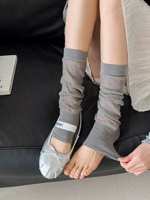 socks in slate gray with sheer and below-knee