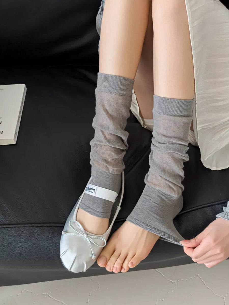 socks in slate gray with sheer and below-knee