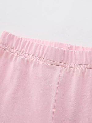Pink cotton toddler leggings with elastic waistband detail