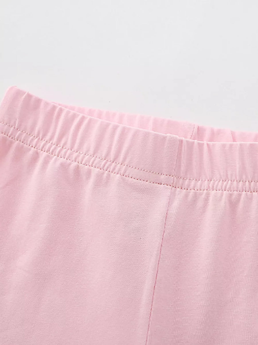 Pink cotton toddler leggings with elastic waistband detail