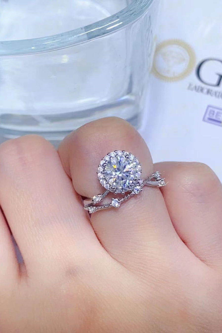 Celestial Halo Diamond Duo Ring in white with halo and accent stones.