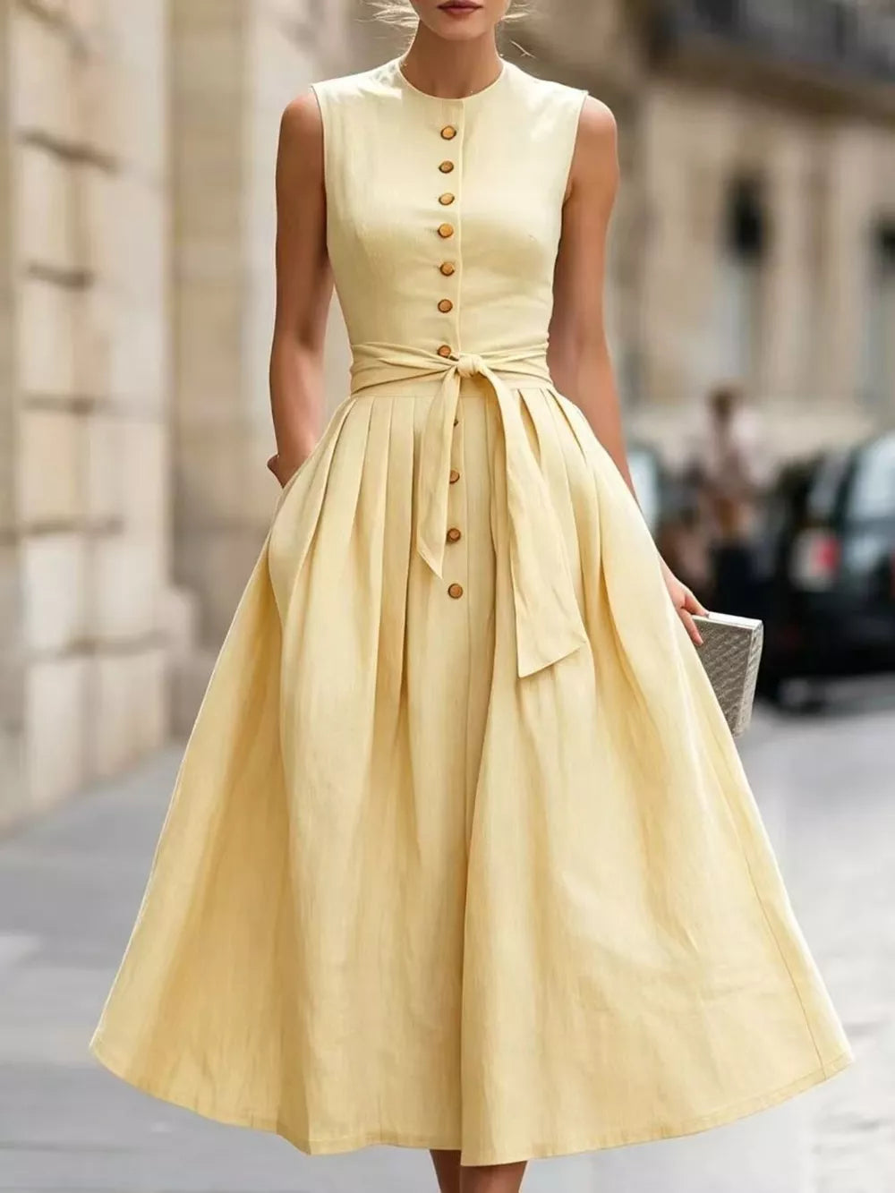 Sleeveless Button-front Belted Midi Dress Plus Size, view 11
