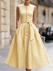 Sleeveless Button-front Belted Midi Dress Plus Size, view 11