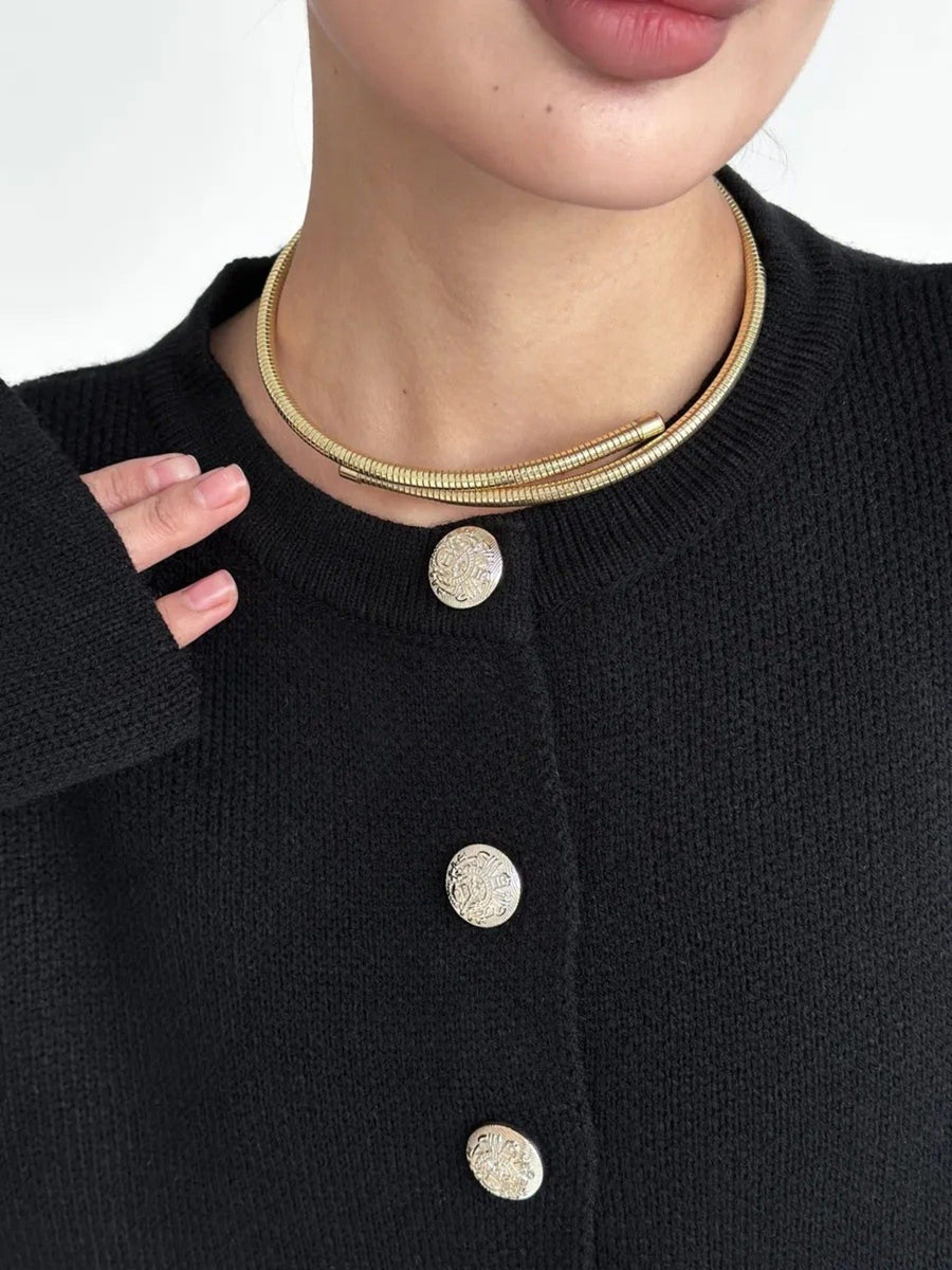 Black cardigan with waist-length and button-front