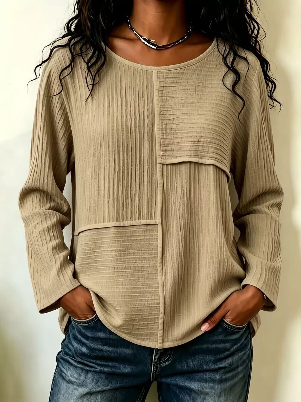 Sky Blue blouse with textured and long sleeve