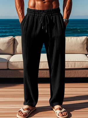 Men's Ribbed Knit Wide-leg Sweatpants Plus Size in Army Green