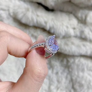 925 Sterling Silver Zircon Teardrop Ring in lavender with halo setting