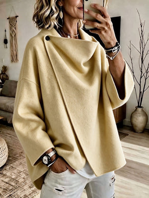 Full Size Asymmetric Cowl Neck Cape Plus Size Sweater in Green