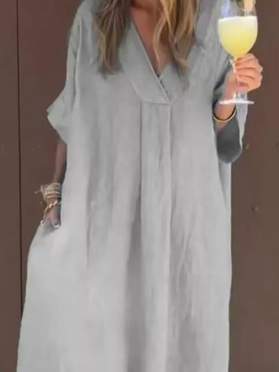 Full Size V-neck Maxi Dress Plus Size in Grey