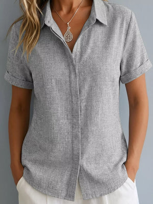 Dark Blue Full Size Collared Short Sleeve Shirt Plus Size