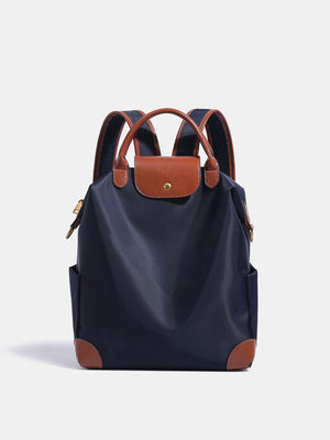 Elegant Minimalist Nylon Backpack With Leather Trim in Off-white with leather trim
