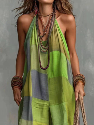 bohemian jumpsuit in Green with halter