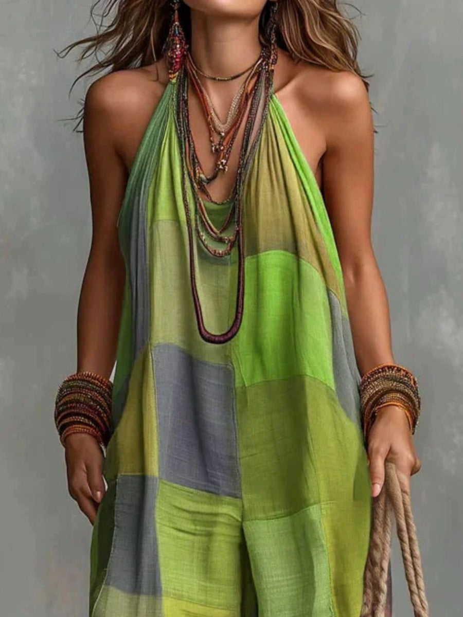 bohemian jumpsuit in Green with halter