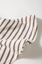 Brown striped tee with flounce sleeve detail