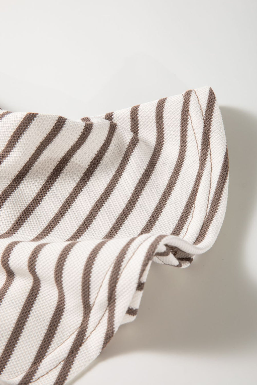 Brown striped tee with flounce sleeve detail