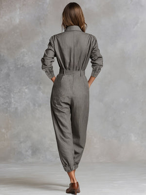 Gray jumpsuit with full-length and button-front