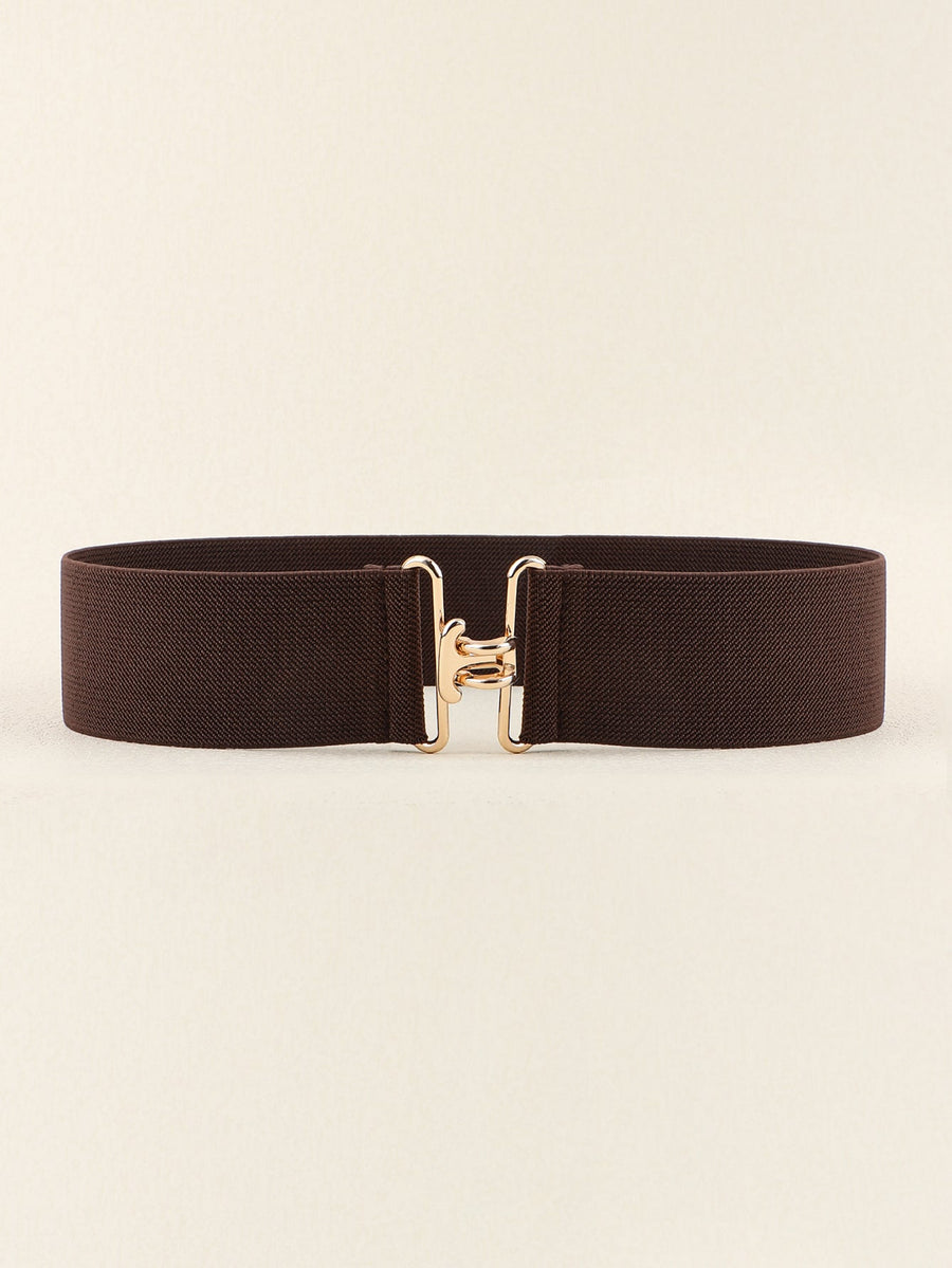 Chocolate elastic belt with sculpted gold buckle