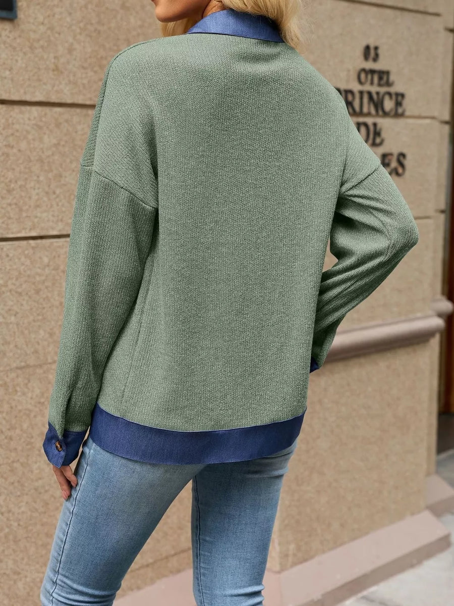 Beige regular zip-up sweater with collared