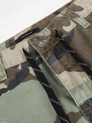 Army Green with Men's Camouflage Leopard Patchwork Cargo Pants in Army Green